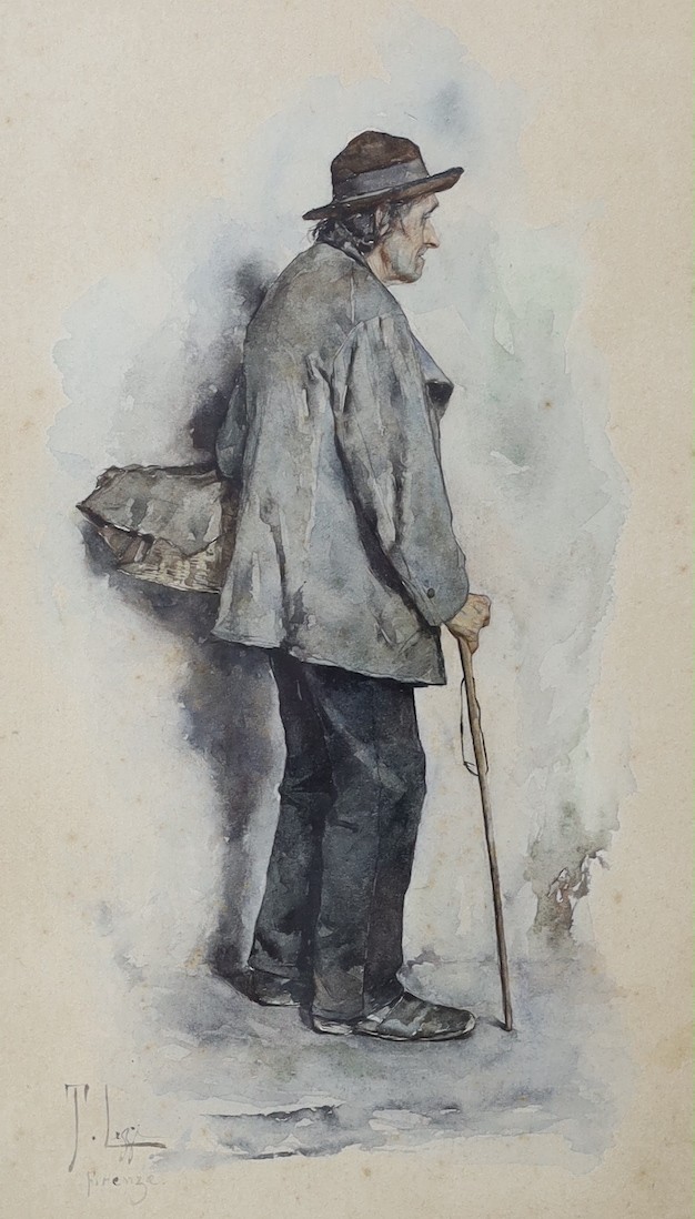 Tito Lessi (Italian, 1858-1917), watercolour, Study of a man holding a walking stick, signed and inscribed Ferenze, 29 x 17.5cm